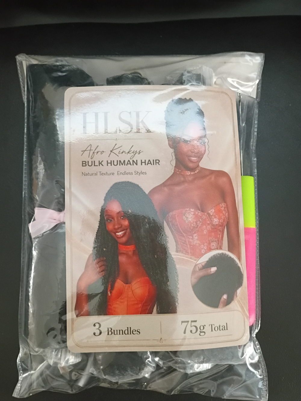 12" Afro Kinky Bulk Human Hair 4B 4C 3 Bundles 75g Black NWT